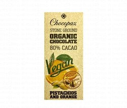 Chocopaz Stone Ground Organic Chocolate with Pistachios and Orange 80% Cacao
