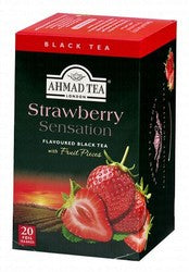 Ahmad Tea Strawberry Sensation Flavored Black Tea with Fruit Pieces (20 Foil Bags)