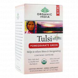 Organic India Tulsi & Pomegranate Green Herbal Supplement Tea Bags with Caffeine