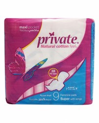 Private Natural Cotton Feel Feminine Pads Super with Wings