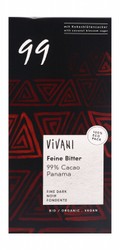 Vivani Organic 99% Dark Chocolate Bar with Coconut Blossom Sugar from Panama - vegan