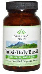 Organic India Tulsi &amp; Holy Basil Anti-Aging &amp; Anti-Stress Herbal Supplement - GMO free, vegan, gluten free