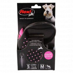 Flexi Color Style Retractable Medium Black &amp; Pink 5m Leash (Dogs Up to 20kg)