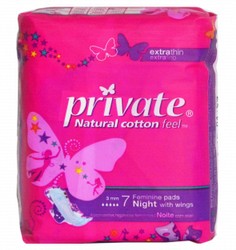 Private Natural Cotton Feel Feminine Pads Night With Wings