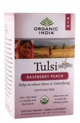 Organic India Tulsi Herbal Tea Bags with Raspberry Peach - caffeine free
