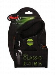 Flexi Classic Medium Black Retractable 5m Tape Leash (Dogs Up to 25kg)