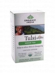 Organic India Tulsi &amp; Green Tea Herbal Tea with Caffeine (18 Bags) - caffeine free