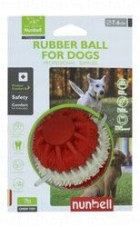 Nunbell Red &amp; White 7.6cm Rubber Ball Dog Toy
