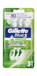 Gillette Blue 3 Shaving Razors with Comfort Gel for Sensitive Skin