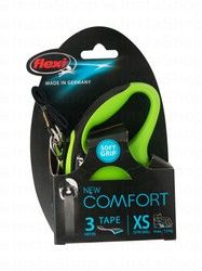 Flexi Comfort Black &amp; Green Retractable 3m Tape Leash with Soft Grip for Extra Small Dogs (Up to 12kg)