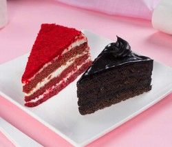 Chocolate Fudge &amp; Rich Red Velvet Cake Slices