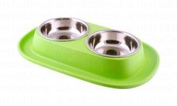 Georplast Small Green Plastic &amp; Rubber 2x200ml Dual Pet Bowl