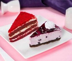Blueberry Cheesecake &amp; Rich Red Velvet Cake Slices