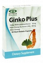 Ginko Plus Gingko Biloba Powdered Extract &amp; Panax Ginseng Dry Extract Supplement Capsules